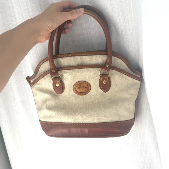 Vintage Dooney & Bourke All Weather Leather Dome Satchel Beige Brown Duck Bag - Picture 1 of 10
